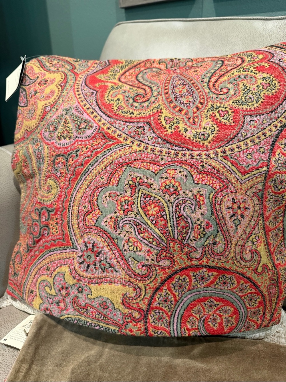 Pottery Barn Paisley Accent Pillow - Red, Pink, Yellow, Green, Black